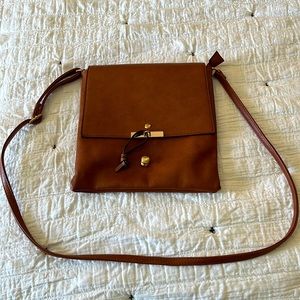 Brown vegan leather cross body bag